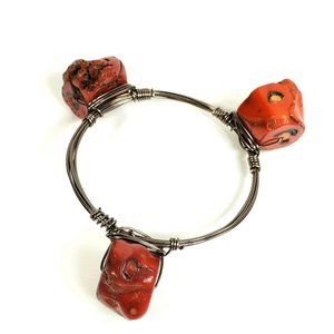 Red Coral Wire Wrapped Bangle Chunky 7 1/4"